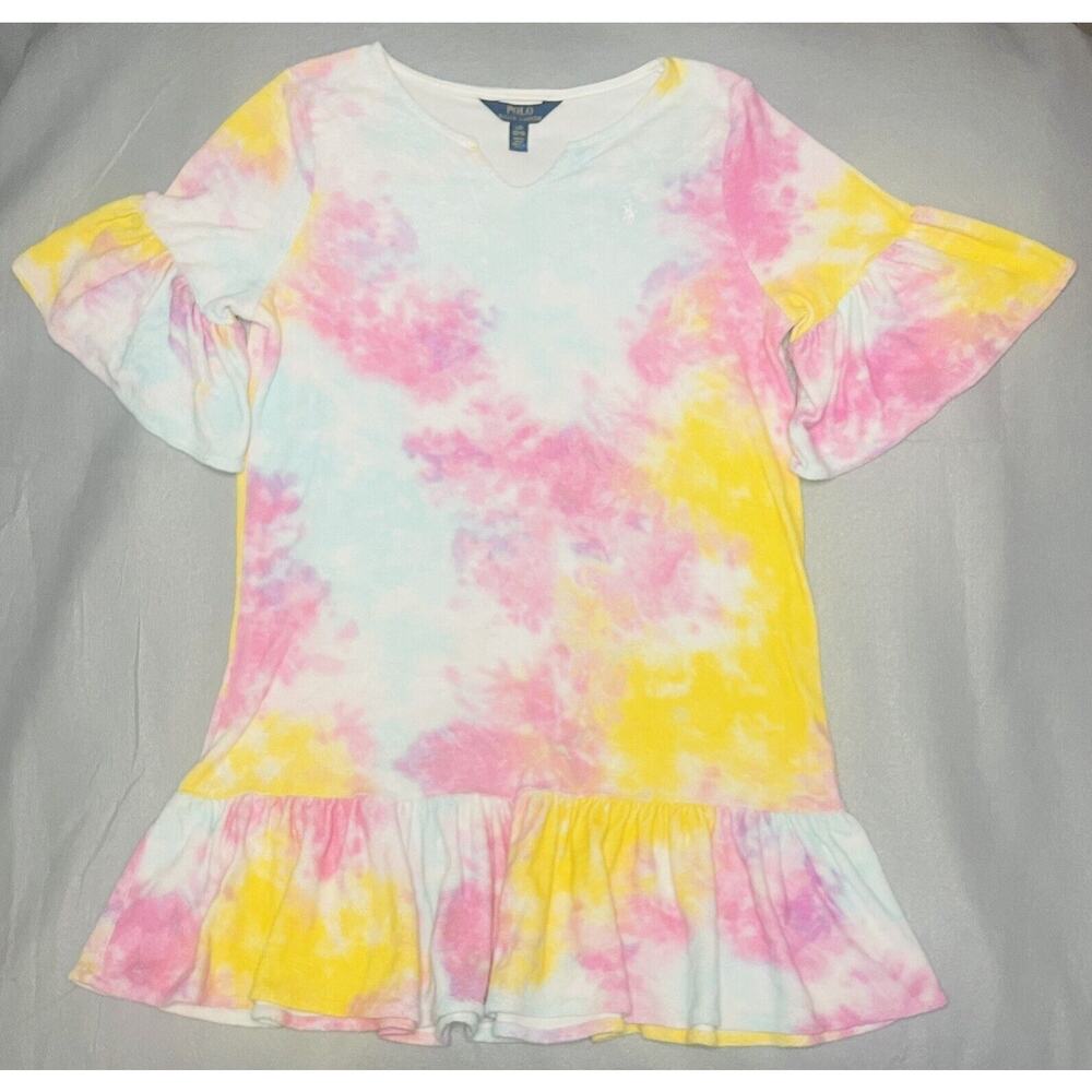 Polo Ralph Lauren L 12-14 Terry Cloth Pastel Tye Dye Cover Up Dress Beach Skirt